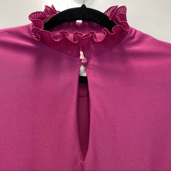 Vintage It's A Lehigh 1970s Dress Keyhole Ruffle Magenta Belted Ruffle Soft-Girl - Picture 3 of 9